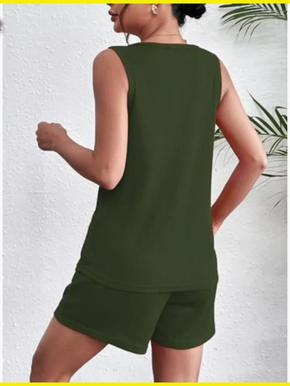 Waffle Knit Tank Top Lounge Shorts Set Casual Summer Matching Outfit with